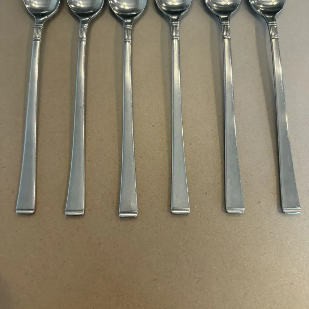 Doric‎ Japan MCM Stainless Lot Of 6 Long Tea Spoons Mid Century Modern Flatwear